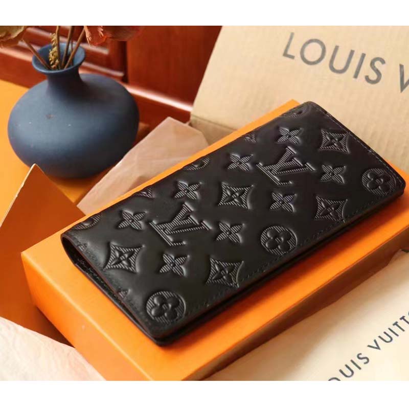 Louis Vuitton LV Unisex Brazza Wallet Black Monogram Shadow Calf Leather