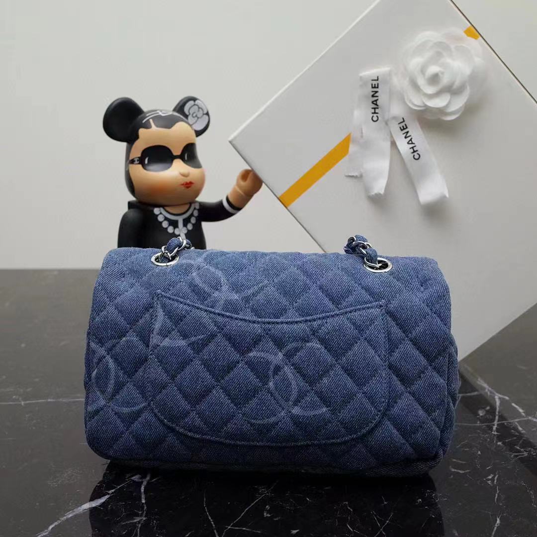 Chanel Women Small Flap Bag Printed Denim Gold-Tone Metal Blue