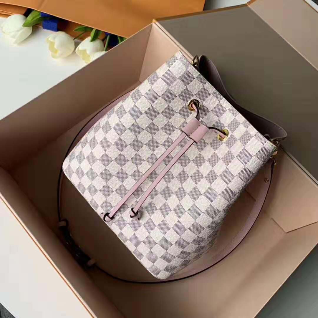 Louis Vuitton LV Women NéoNoé Bucket Bag in Damier Azur Canvas-Pink