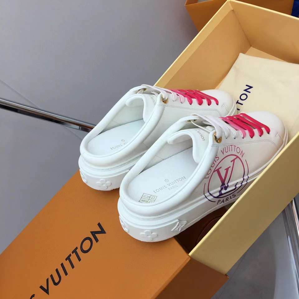 Louis Vuitton Unisex LV Time Out Open-Back Sneaker Fuchsia Pink Printed Calf Leather