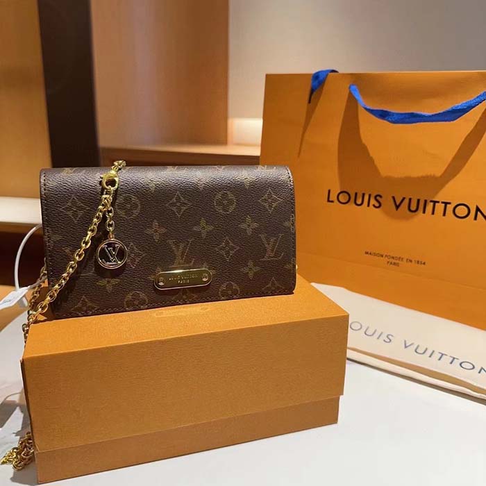 Louis Vuitton LV Women Wallet On Chain Lily Monogram Coated Canvas Flap Closure