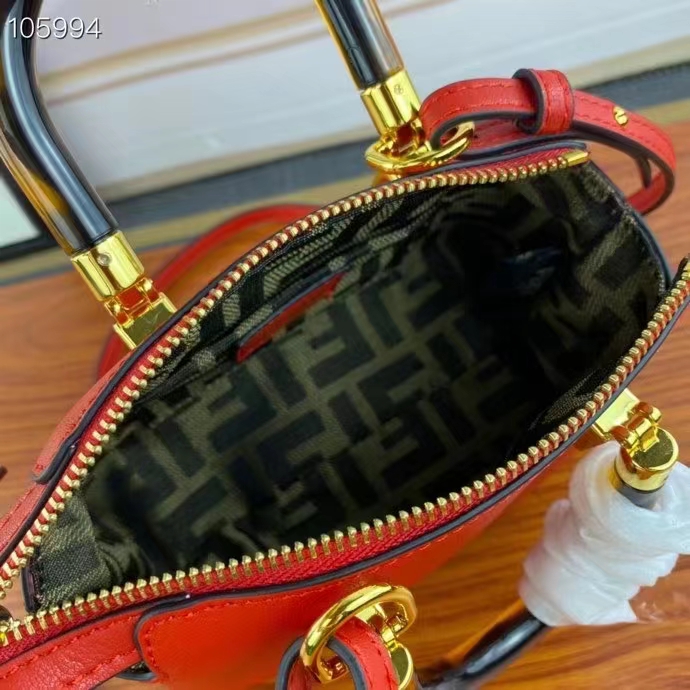 Fendi Women FF By The Way Mini Red Leather Small Boston Bag