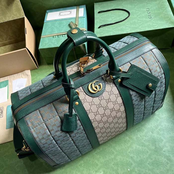 Gucci Unisex Mini GG Canvas Small Duffle Bag Green Quilted Beige Ebony Supreme Canvas