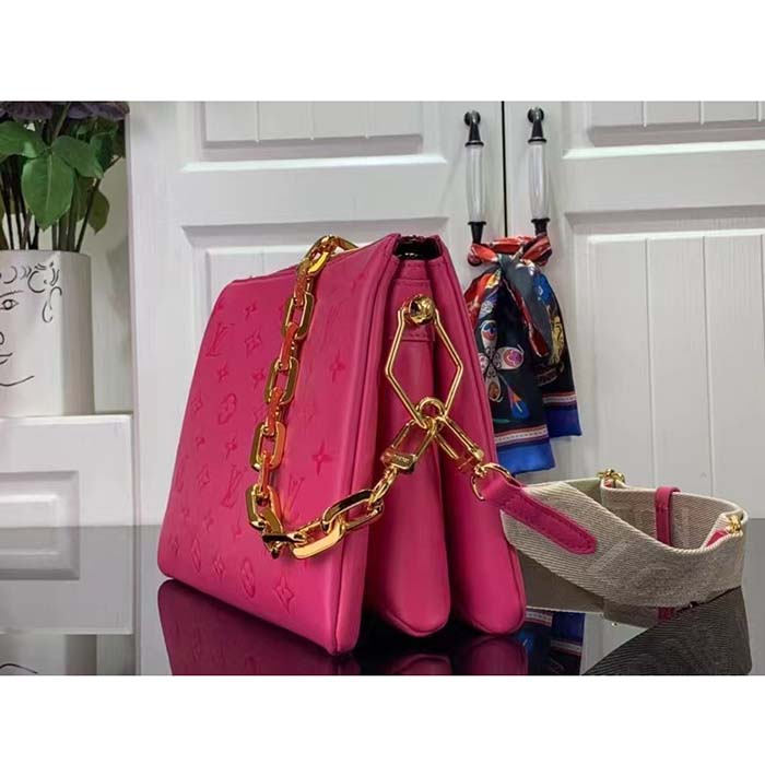 Louis Vuitton LV Women Coussin BB Handbag Fluo Pink Grained Calfskin Leather