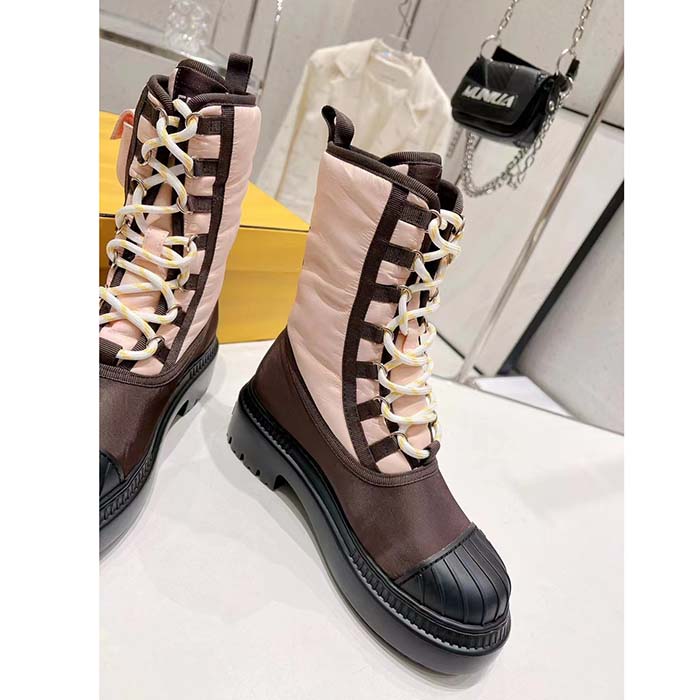 Fendi Women FF Domino Biker Boots Pink Nylon Polyamide Polyester 5 Cm Heel