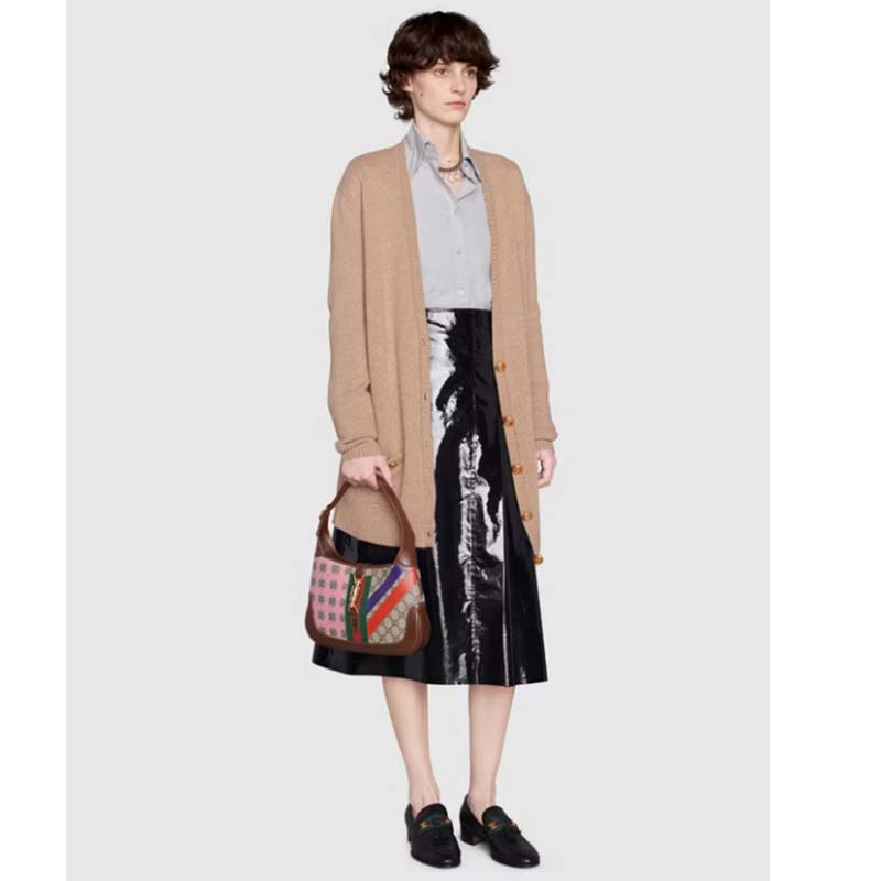 Gucci Women Jackie 1961 Small Shoulder Bag Beige Ebony GG Supreme Canvas