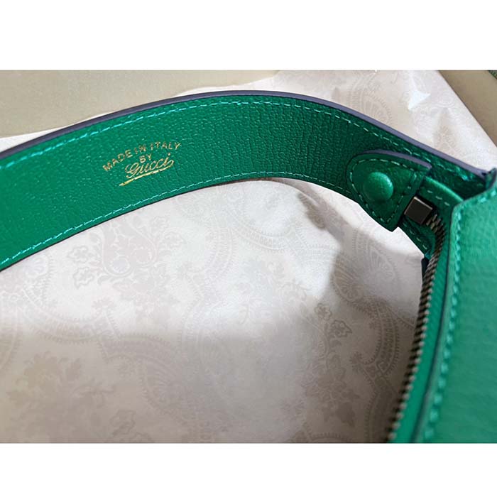 Gucci Women GG Aphrodite Shoulder Bag Double G Green Leather Zip Closure
