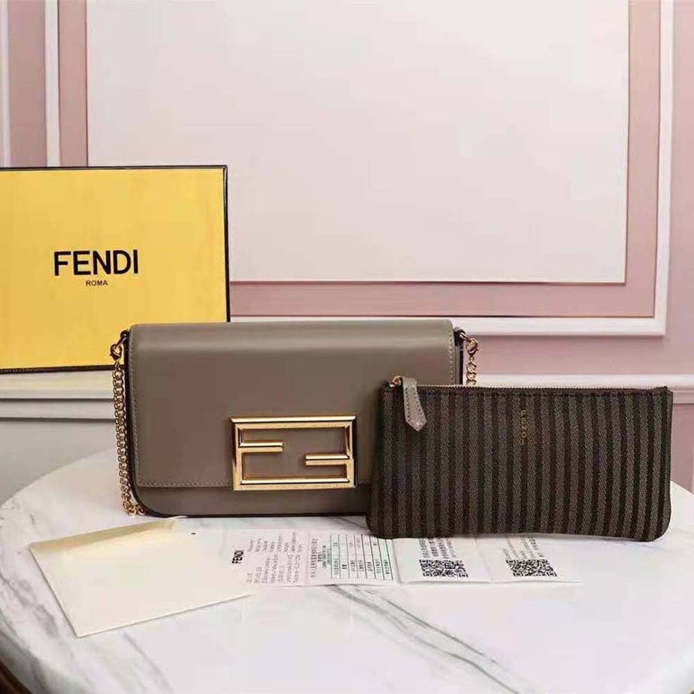 Fendi Women Wallet on Chain with Pouches Leather Mini-Bag-Brown