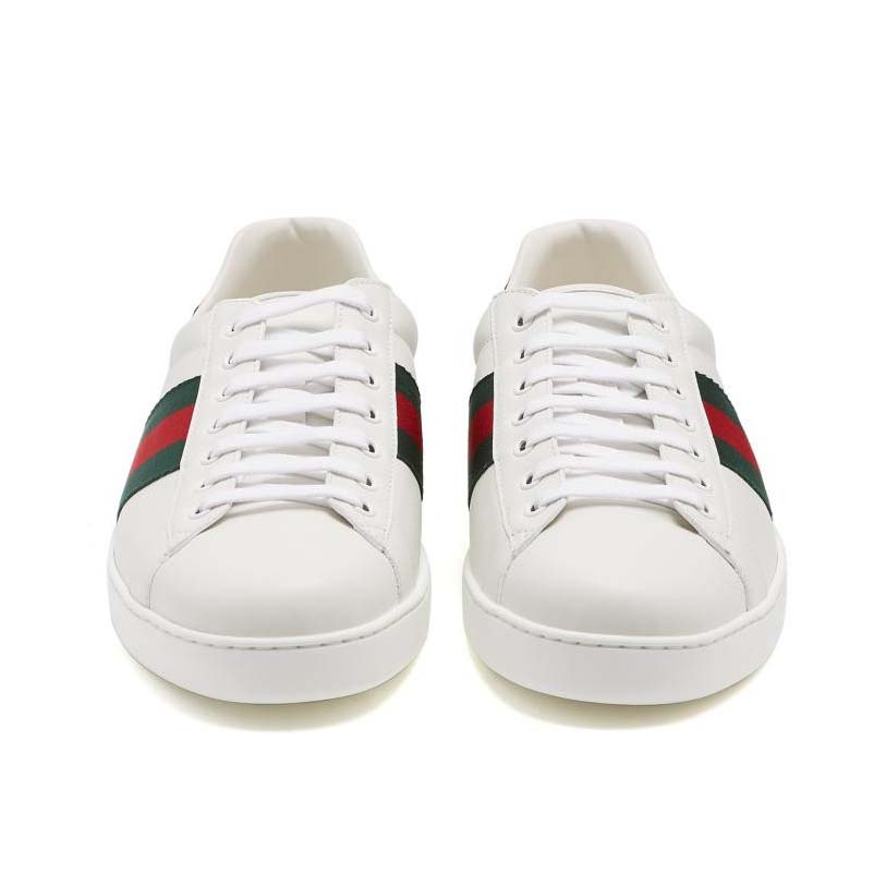Gucci Men Ace Low-top Sneaker Shoes in Leather with Web-Green