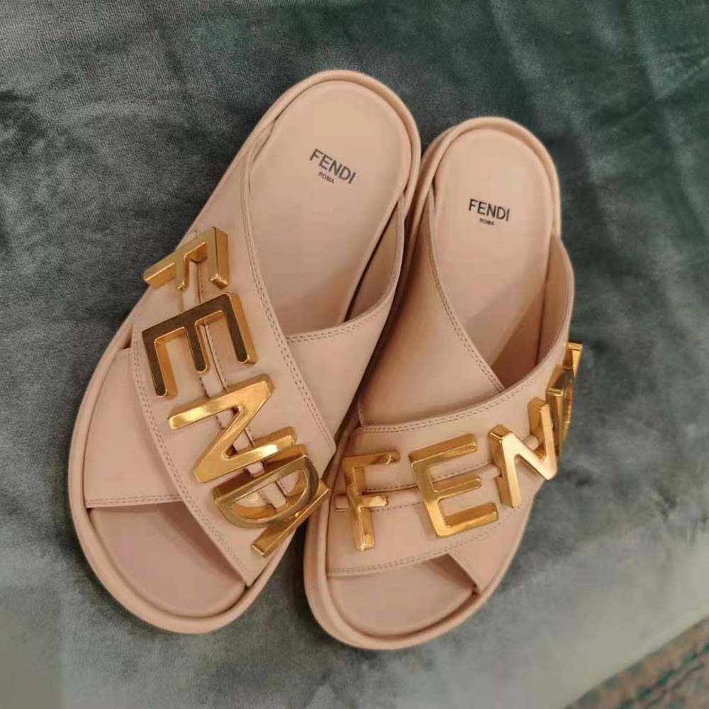Fendi Women Fendigraphy Pink Leather Slides