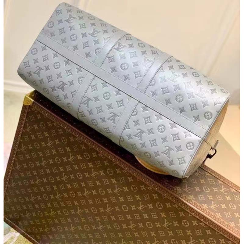 Louis Vuitton LV Unisex Keepall 50B Anthracite Gray Monogram Shadow Calf Leather