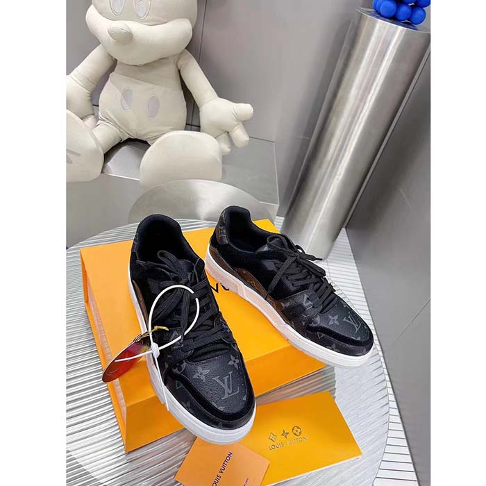 Louis Vuitton Unisex LV Trainer Sneaker Eclipse Monogram Canvas Rubber Outsole Initials Monogram Flowers