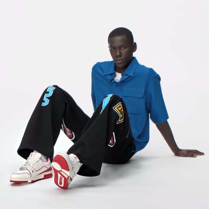 Louis Vuitton Unisex LV Trainer Sneaker Red Grained Calf Leather Rubber Initials