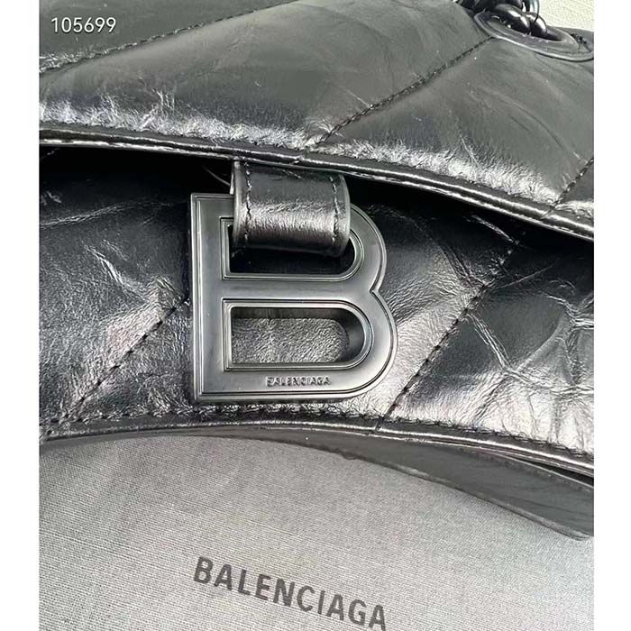 Balenciaga Women Crush Small Chain Bag Quilted Black Crushed Calfskin Black Matte Hardware