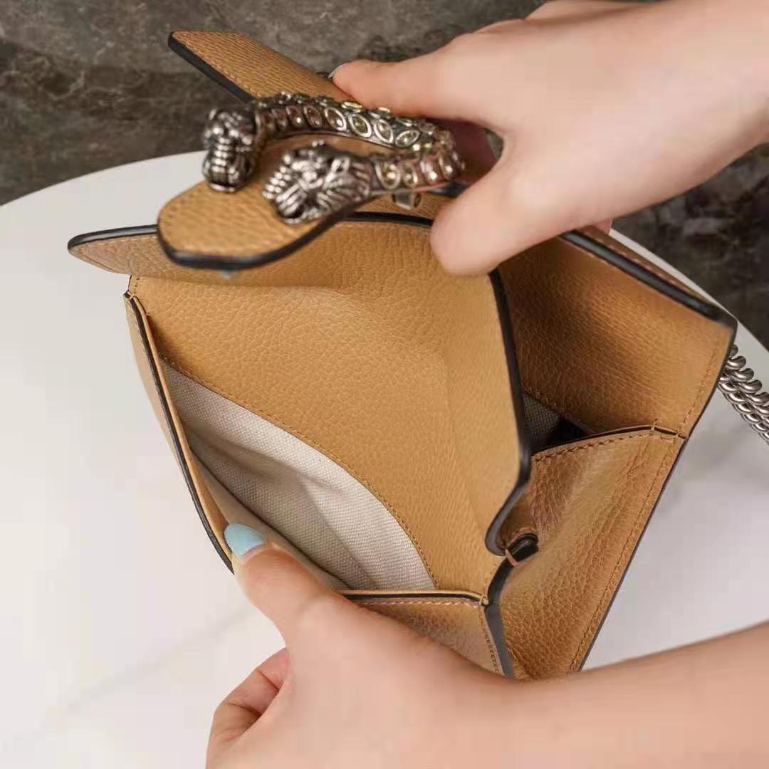 Gucci GG Women Dionysus Mini Bag Brown Leather Black Crystals