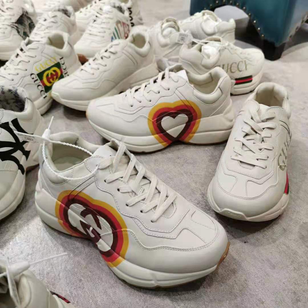 Gucci Women Rhyton Sneaker with Interlocking G and Heart in 4.6 cm Height-Beige