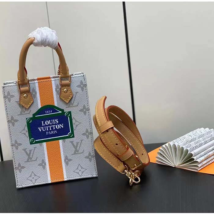 Louis Vuitton LV Unisex Petit Sac Plat Bag Beige Ocher Monopaname Coated Canvas Cowhide Leather