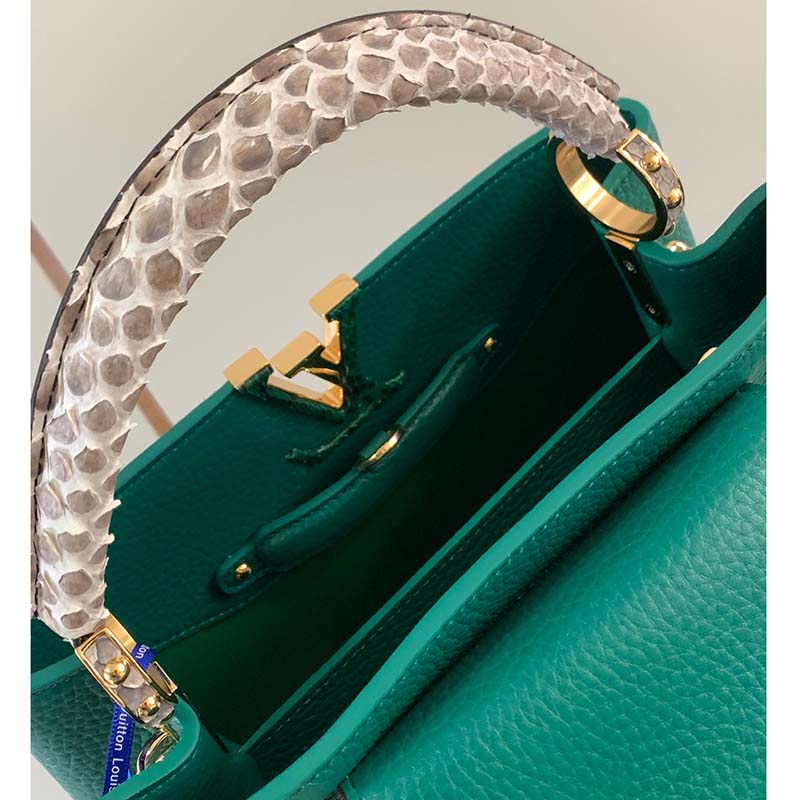 Louis Vuitton LV Women Capucines BB Handbag Green Taurillon Python Skin Leather