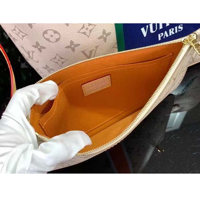 Louis Vuitton LV Unisex Neverfull MM Beige Ocher Monopaname Coated Canvas Cowhide Leather