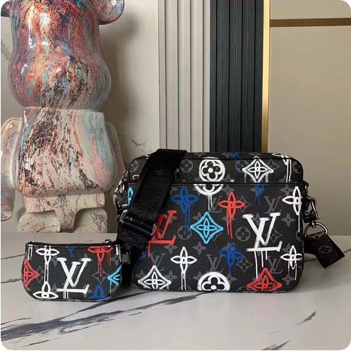 Louis Vuitton LV Unisex Trio Messenger Bag Graffiti Orange Monogram Coated Canvas