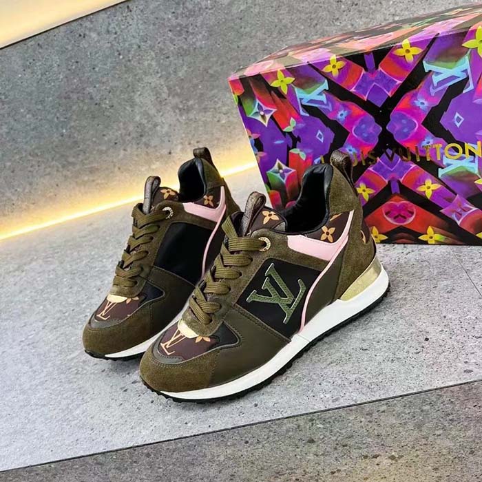Louis Vuitton LV Unisex Run Away Sneaker Khaki Green Suede Calf Leather Monogram