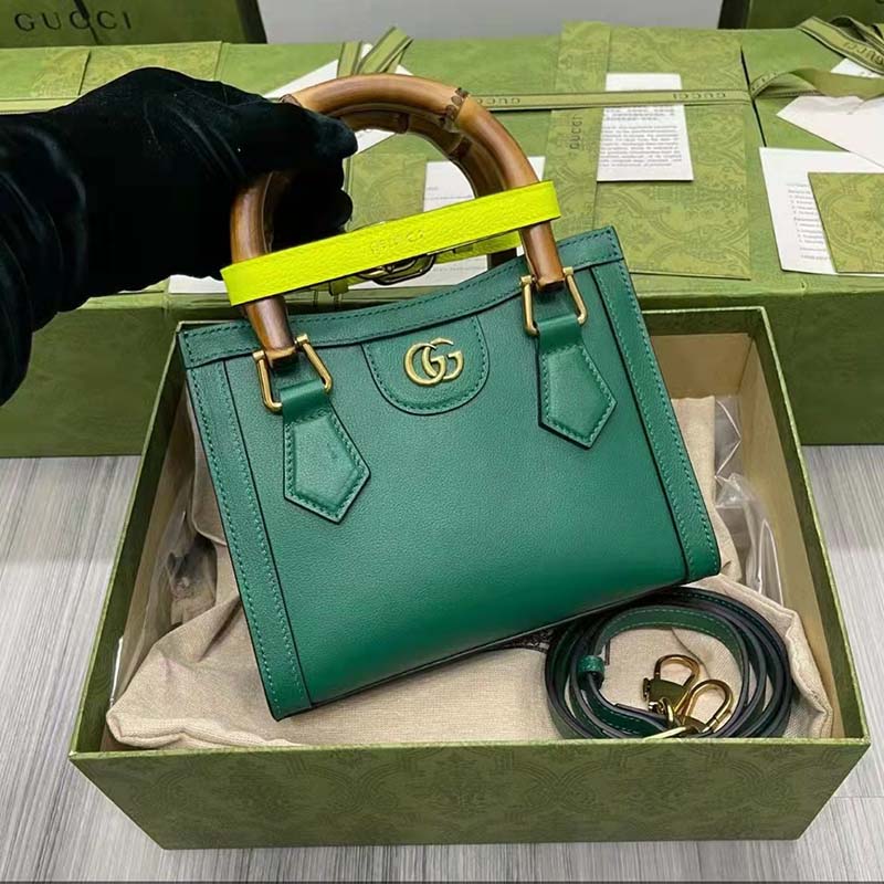 Gucci GG Women Gucci Diana Mini Tote Bag Double G Green Leather