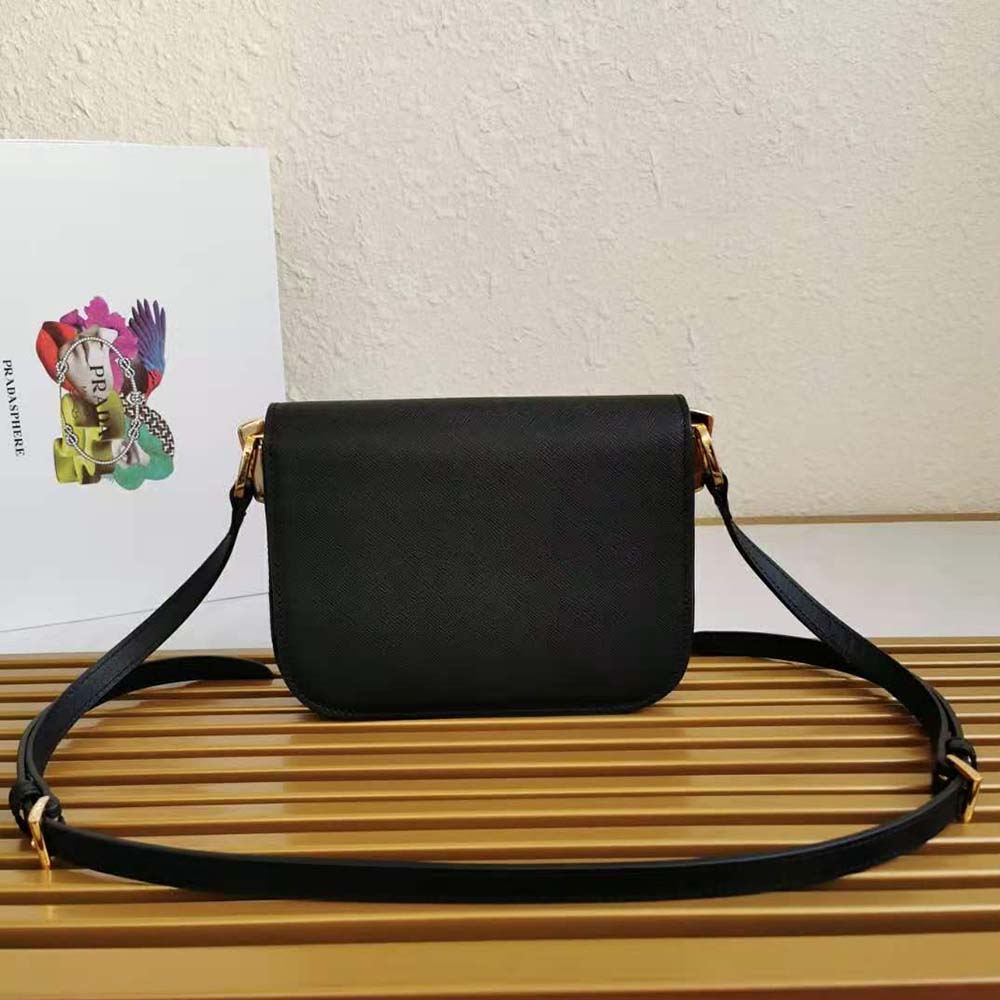 Prada Women Saffiano Leather Prada Embleme Bag-Black