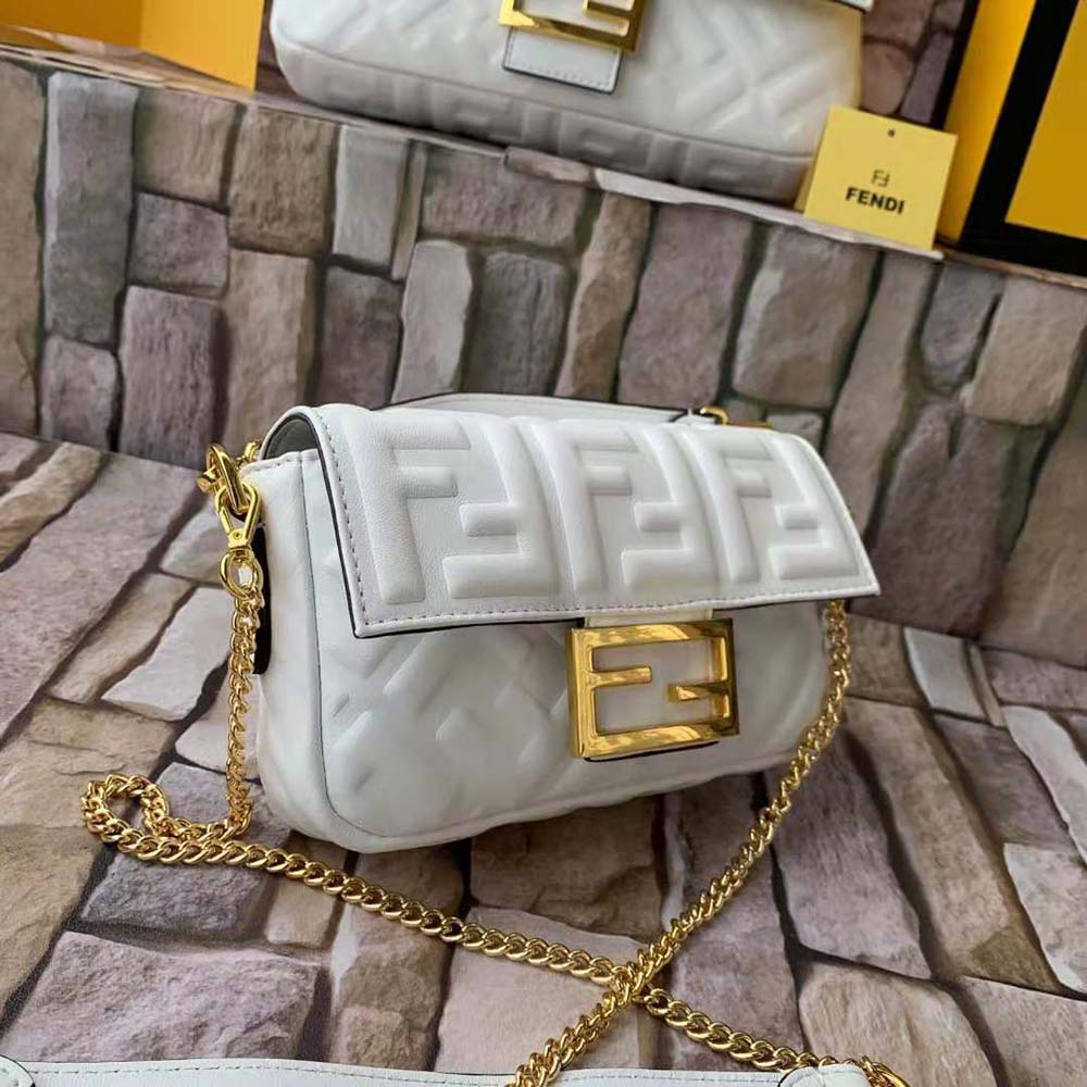 Fendi Women Baguette Soft Nappa Leather Bag-White