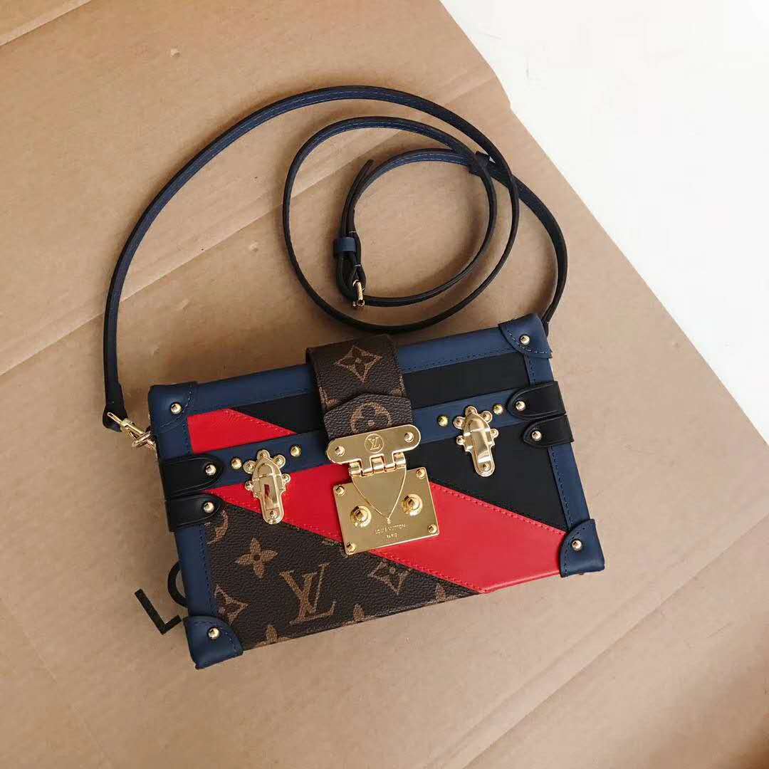 Louis Vuitton LV Women Petite Malle Handbag in Calf Leather and Monogram Coated Canvas