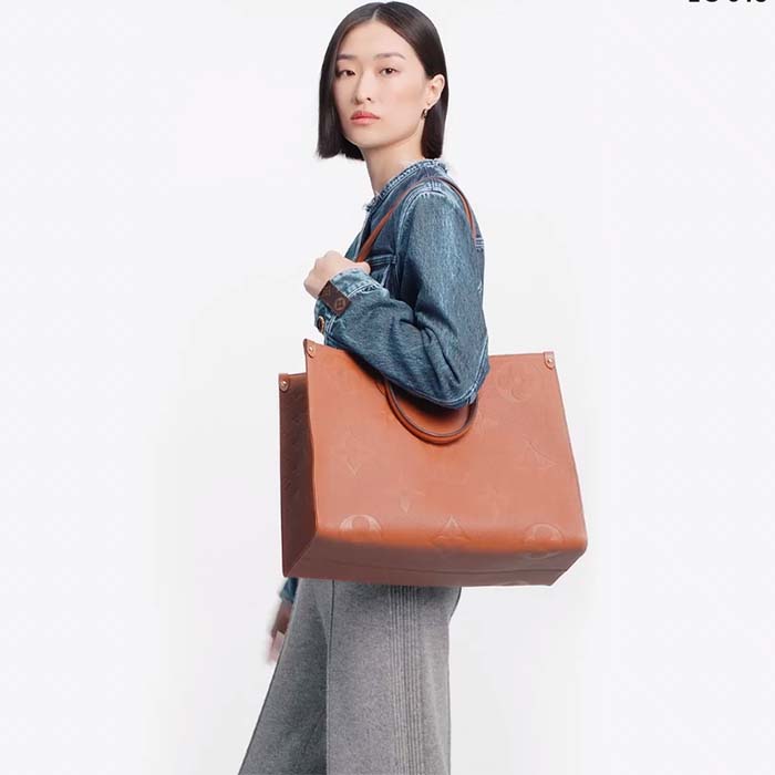 Louis Vuitton LV Women OnTheGO GM Tote Bag Brown Monogram Embossed Leather