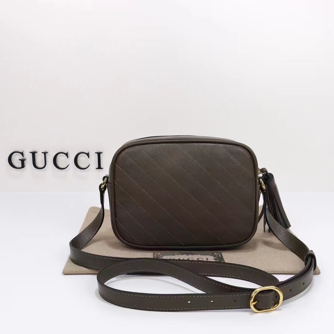 Gucci Women GG Blondie Small Shoulder Bag Brown Leather Zipper Closure
