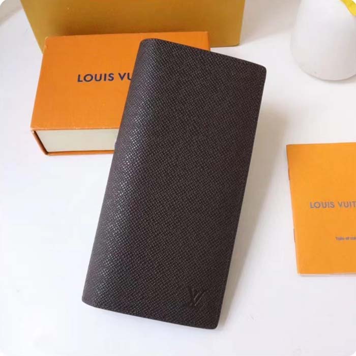 Louis Vuitton LV Unisex Brazza Wallet Taïga Leather Discreetly Stamped LV Initials