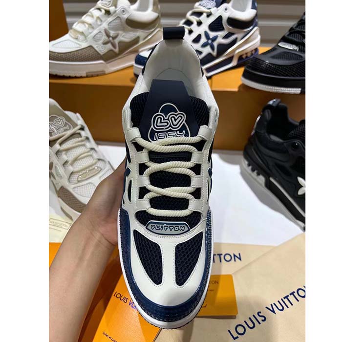 Louis Vuitton LV Unisex Skate Sneaker Navy Blue Mix Materials Double Laces Rubber