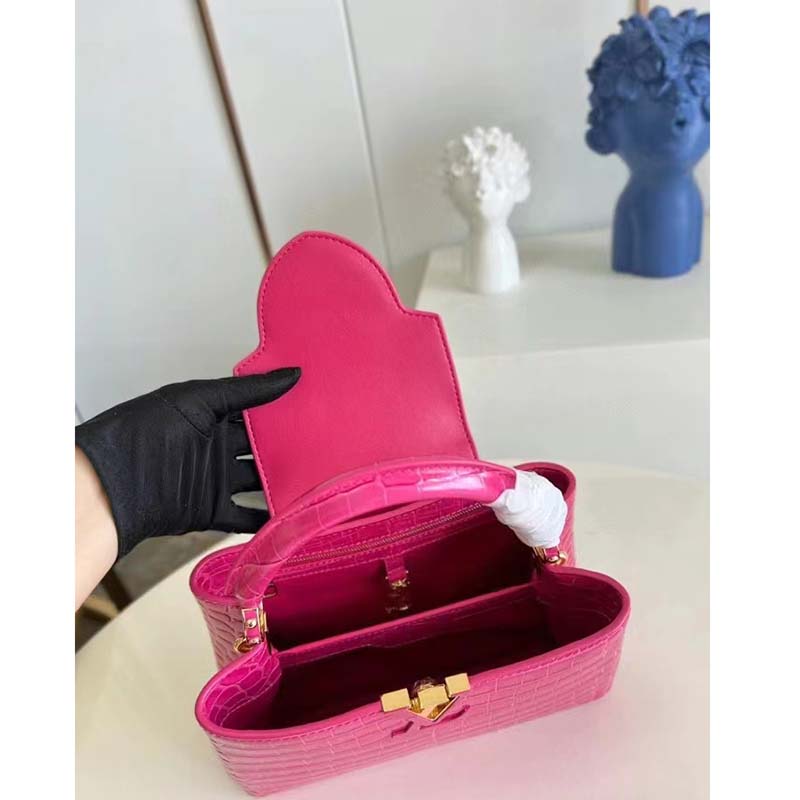 Louis Vuitton LV Women Capucines BB Handbag Pink Crocodilian Leather