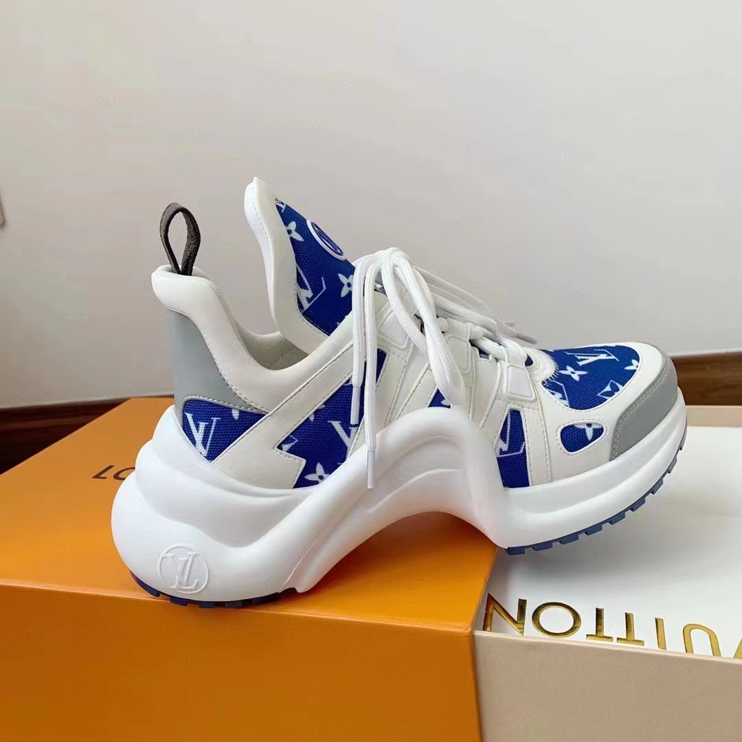 Louis Vuitton Women LV Archlight Sneaker Blue Monogram Velvet Oversized Rubber Outsole