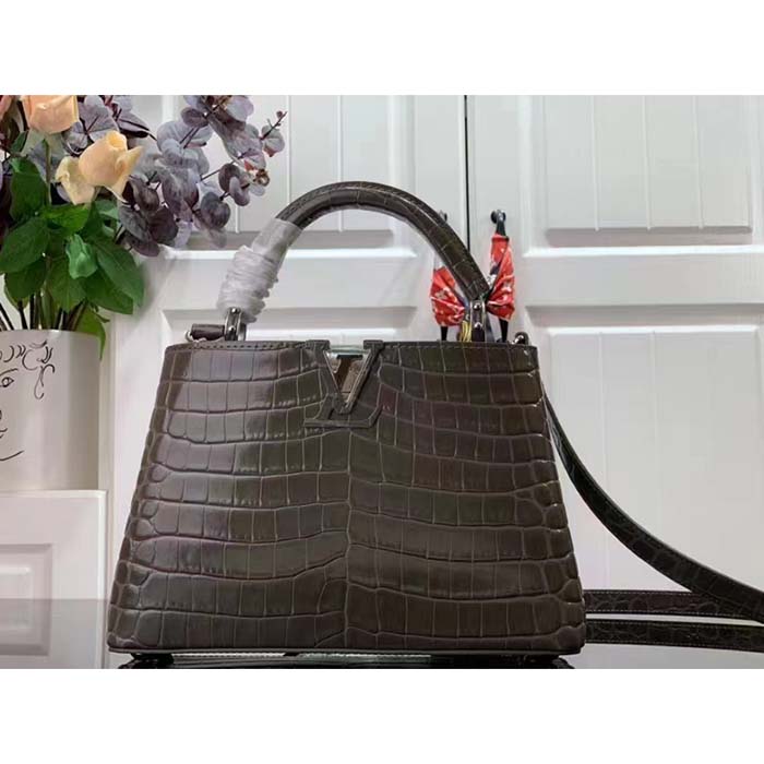 Louis Vuitton LV Women Capucines BB Handbag Grey Crocodilien Brillant Savoir Faire