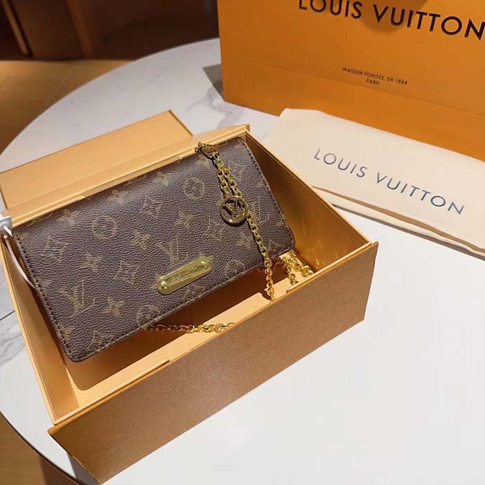 Louis Vuitton LV Women Wallet On Chain Lily Monogram Coated Canvas Flap Closure
