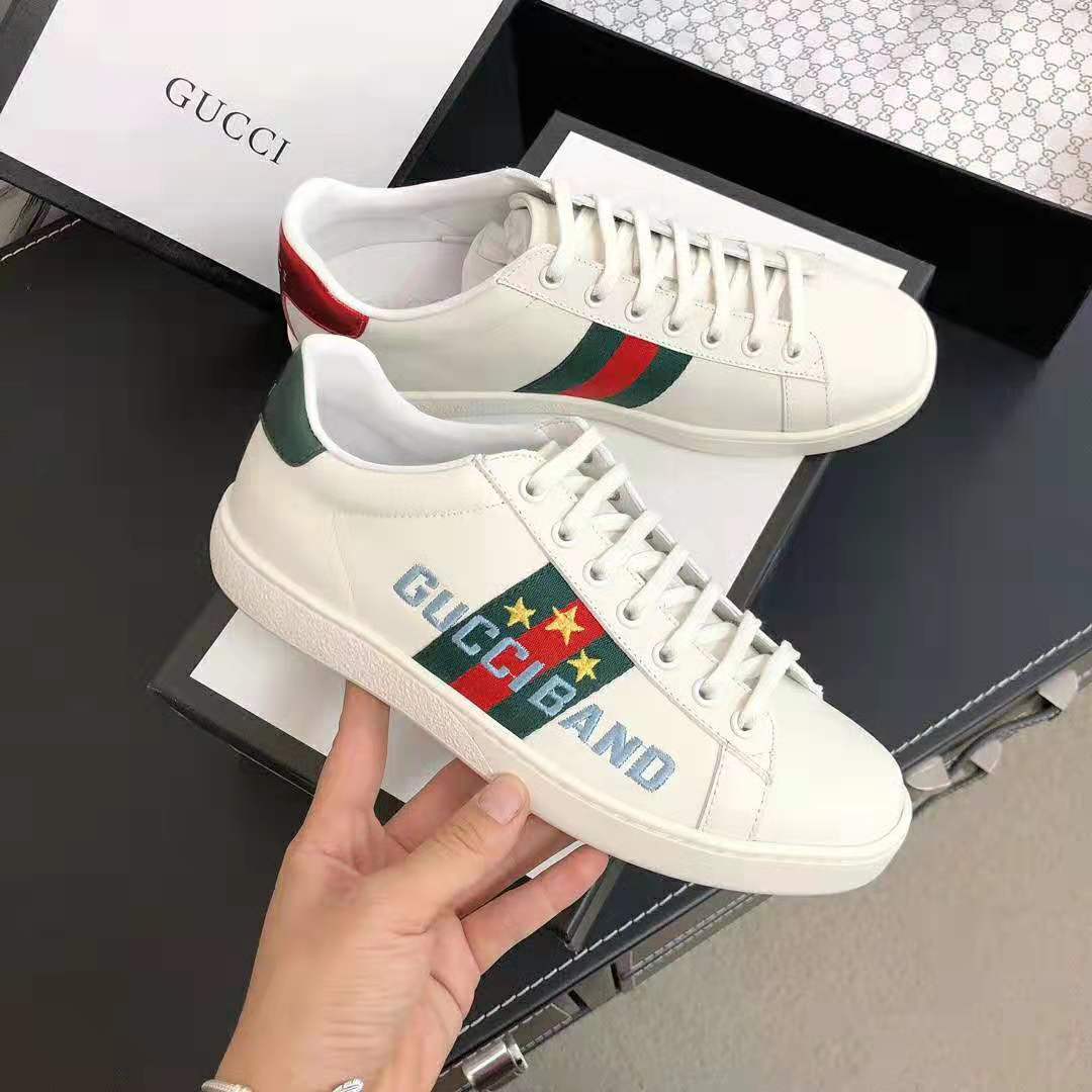 Gucci Unisex Ace Sneaker with Gucci Band-White