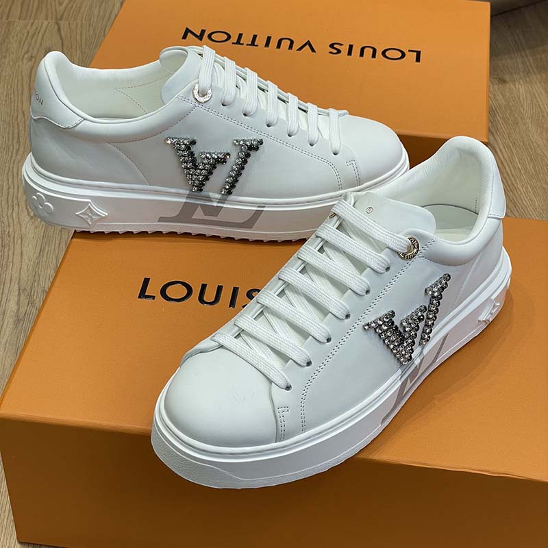 Louis Vuitton Unisex LV Time Out Sneaker Silver Calf Leather Strass Rubber Outsole