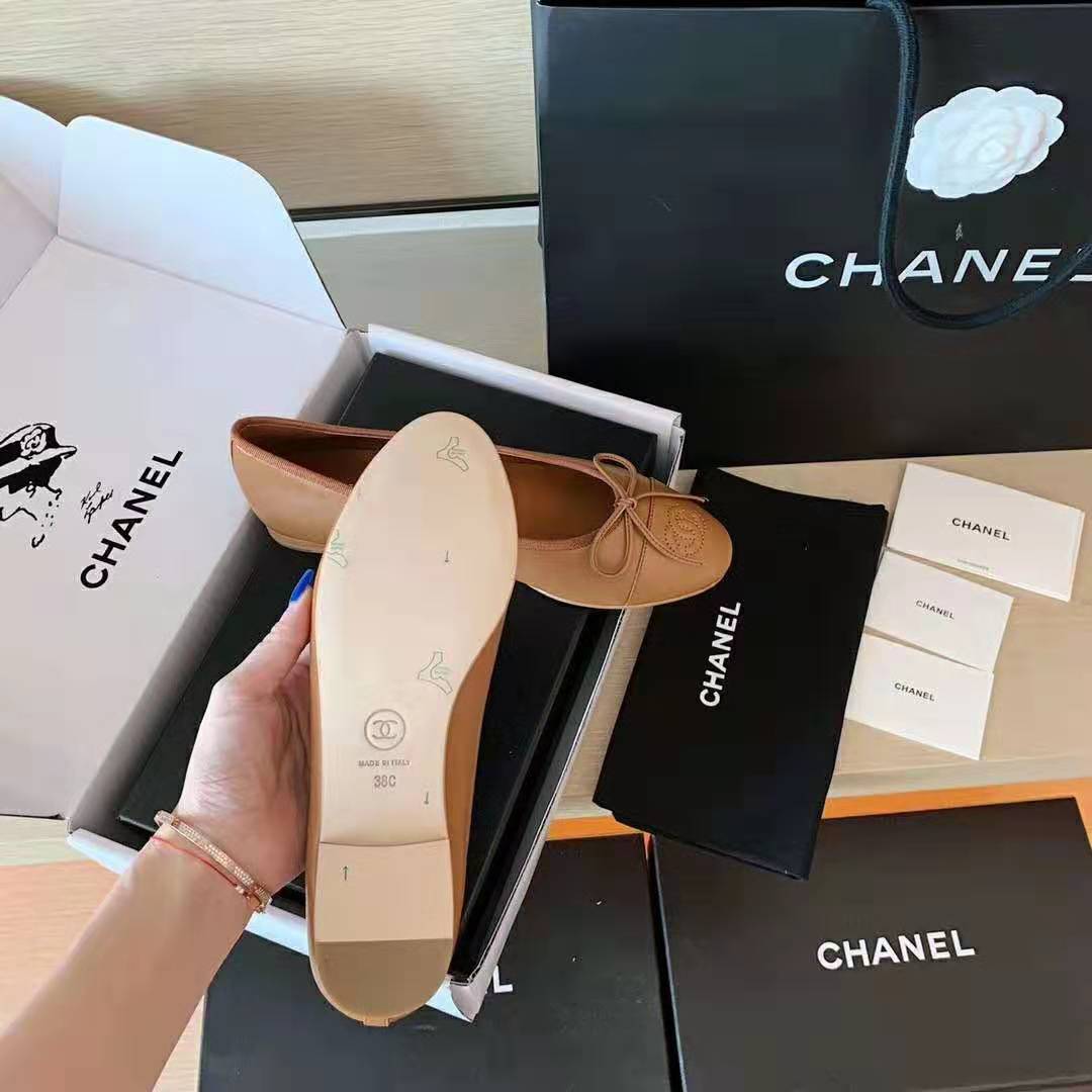Chanel Women Ballerinas Calfskin Brown 1 cm Heel