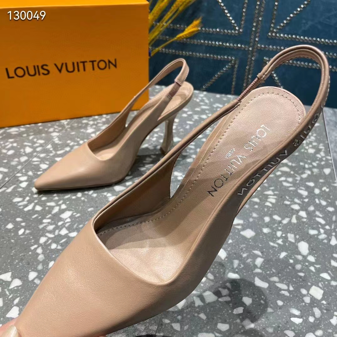 Louis Vuitton LV Women Sparkle Slingback Pump Nude Pink Calf Leather Elasticized 9.5 Cm Heel