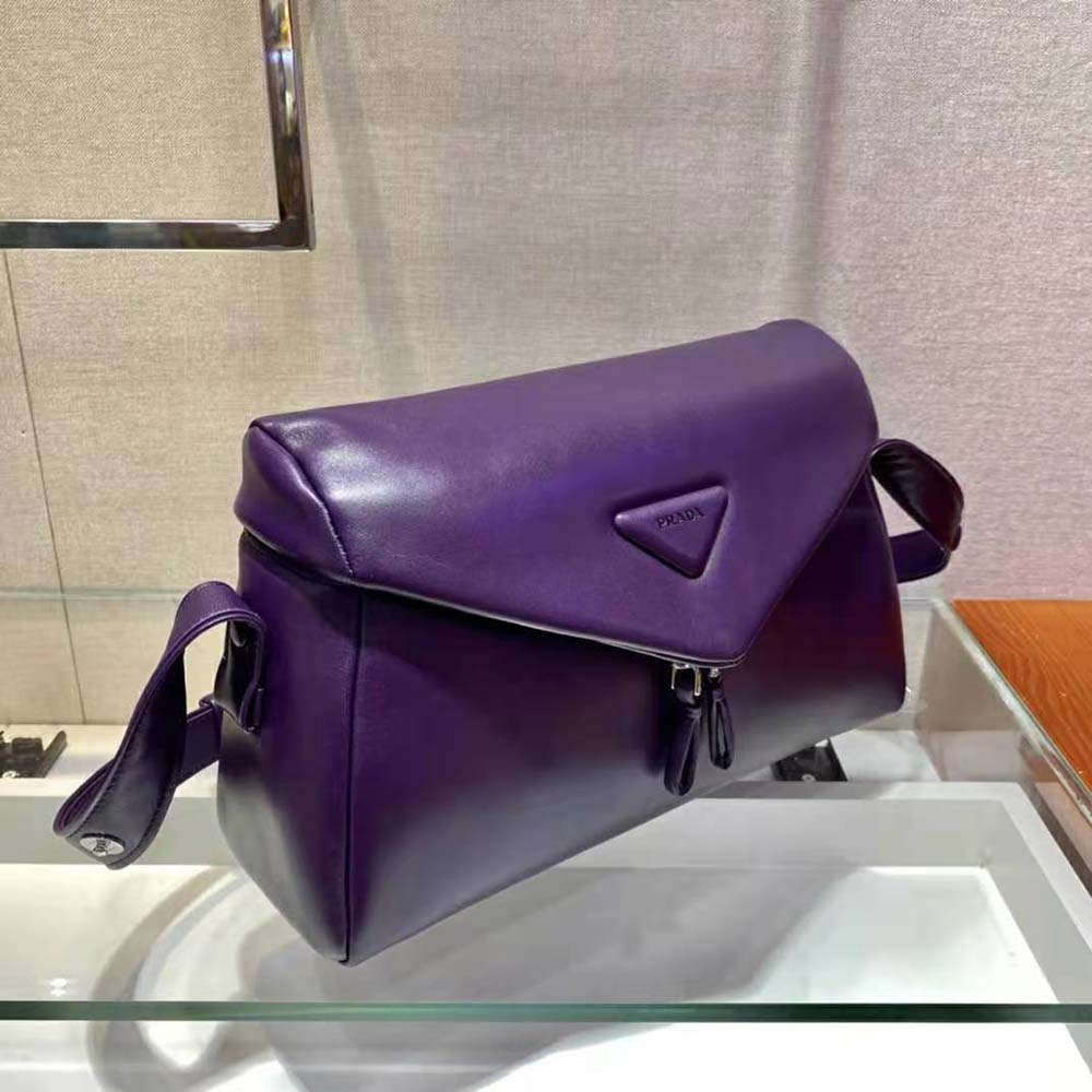 Prada Women Padded Nappa Leather Prada Signaux Bag-Purple