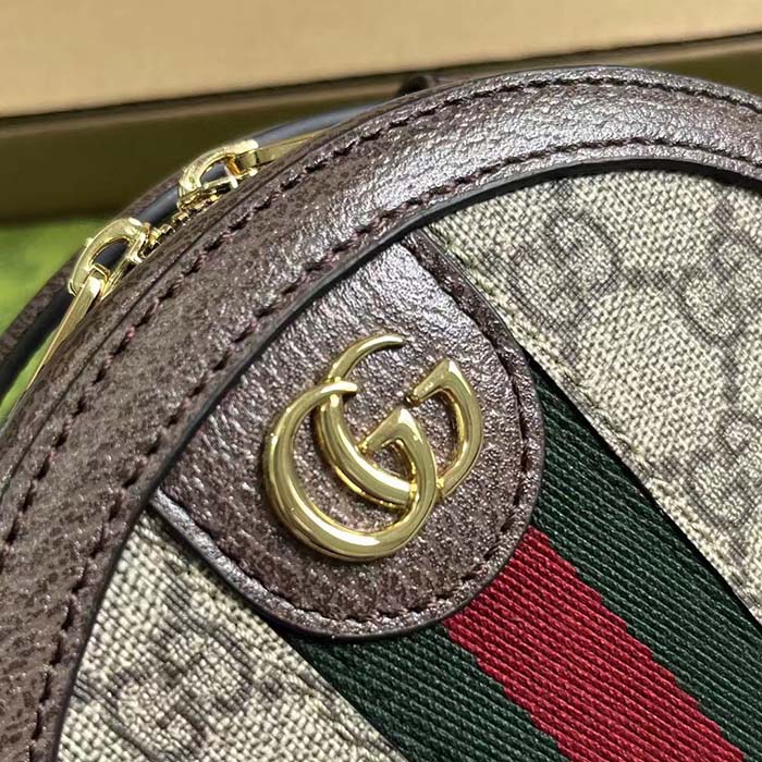 Gucci Women Ophidia Mini Chain Bag Beige Ebony GG Supreme Canvas Brown Leather Double G