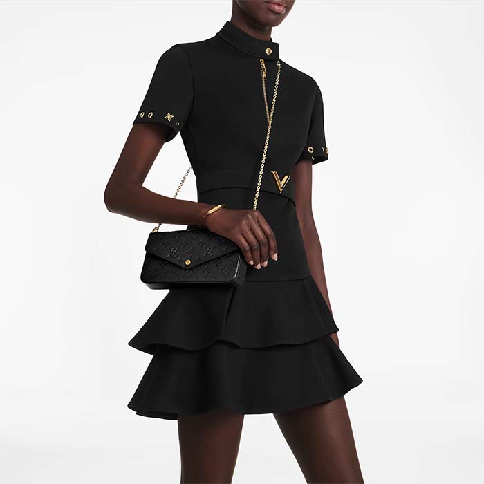 Louis Vuitton LV Women Félicie Pochette Black Monogram Empreinte Embossed Supple Grained Cowhide