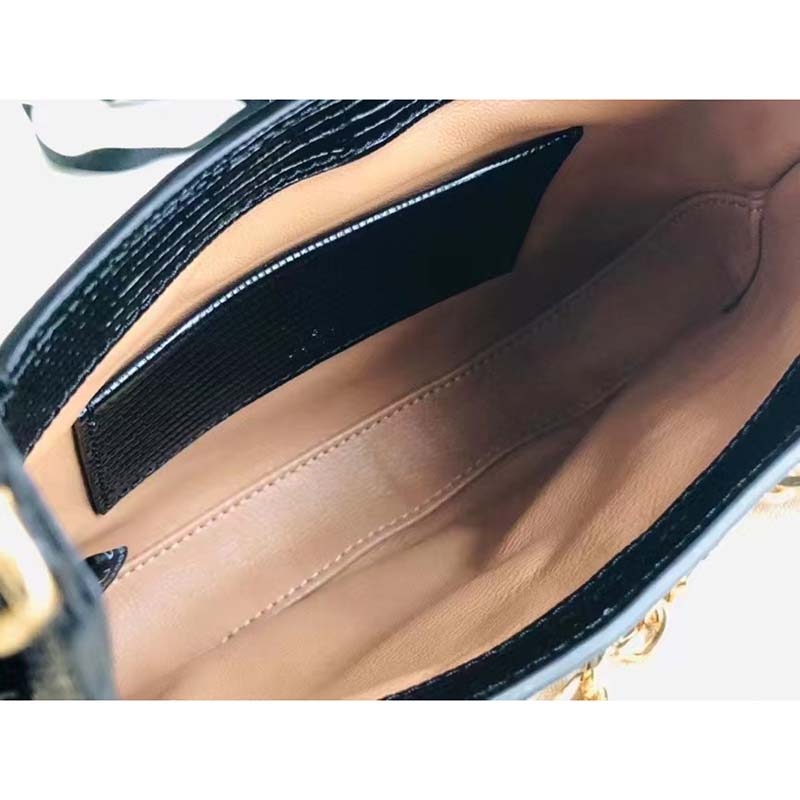 Gucci Women GG Jackie 1961 Lizard Mini Bag Black Lizard Gold-Toned Hardware