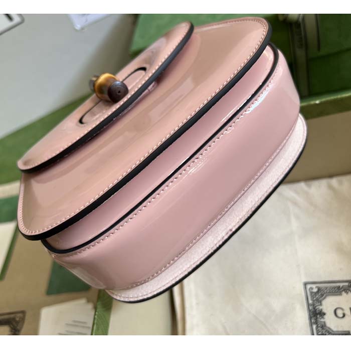 Gucci Women Bamboo 1947 Mini Top Handle Bag Light Pink Patent Leather
