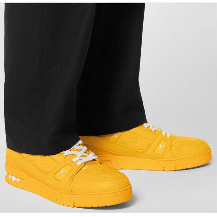 Louis Vuitton Unisex LV Trainer Sneaker Yellow Monogram-Embossed Grained Calf Leather