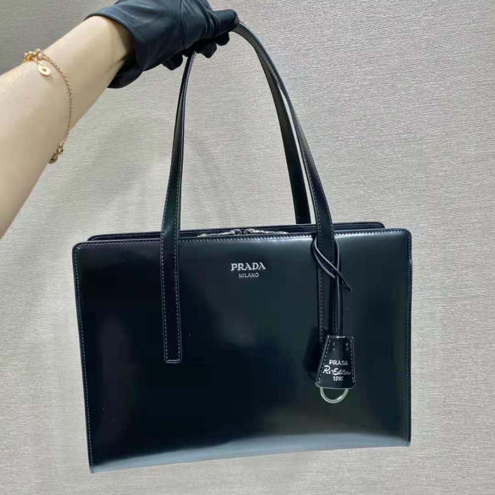 Prada Women Re-Edition 1995 Brushed-Leather Medium Handbag-Black