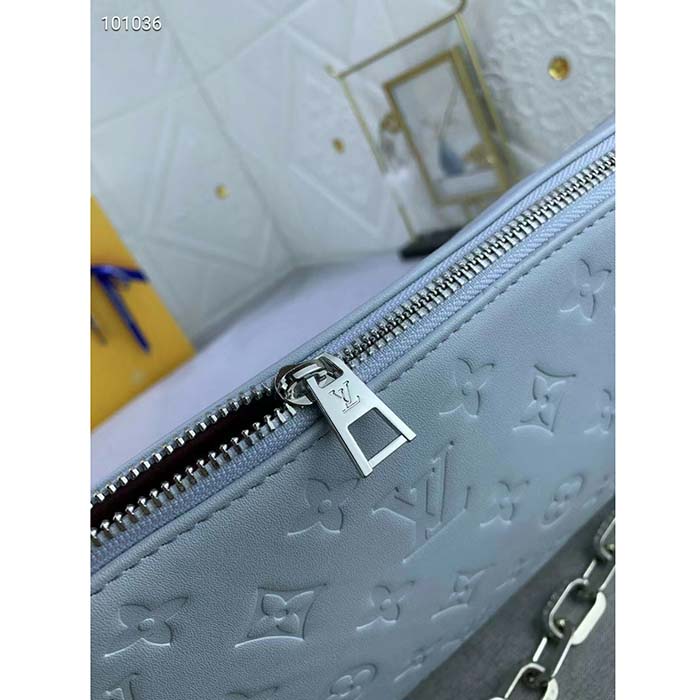 Louis Vuitton LV Women Coussin PM Handbag Ice Blue Lambskin Cowhide Leather Zip Closure