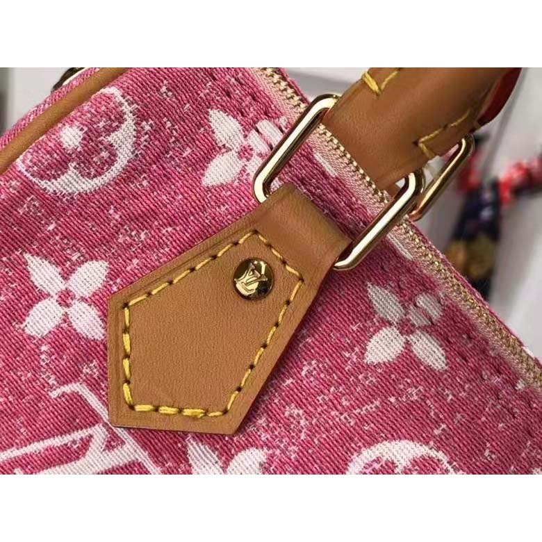 Louis Vuitton LV Women Nano Speedy Monogram Jacquard Denim Pink Cowhide Leather